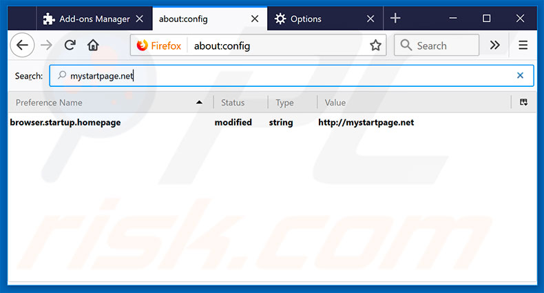 Removing mystartpage.net from Mozilla Firefox default search engine