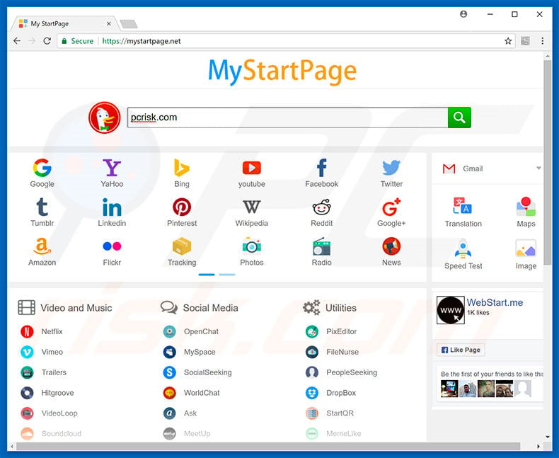 mystartpage.net browser hijacker