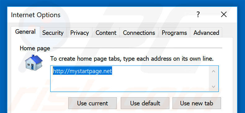 Removing mystartpage.net from Internet Explorer homepage