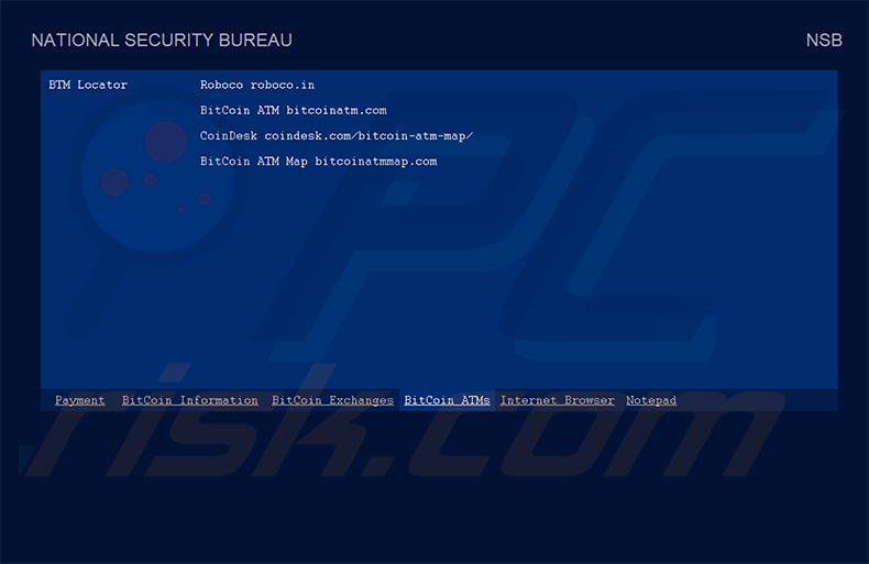 NATIONAL SECURITY BUREAU Bitcoin ATMs tab