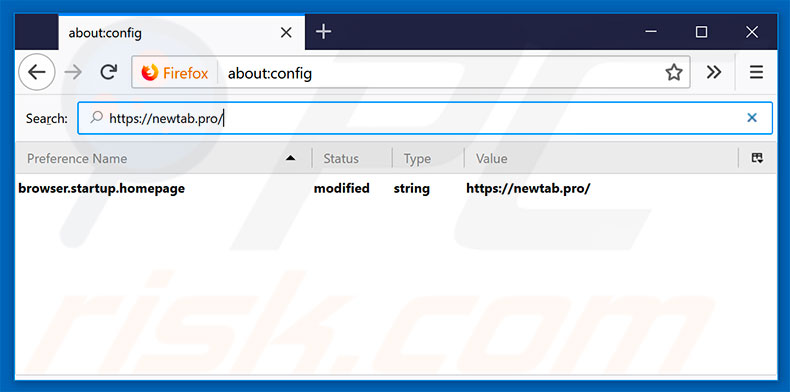 Removing newtab.pro from Mozilla Firefox default search engine