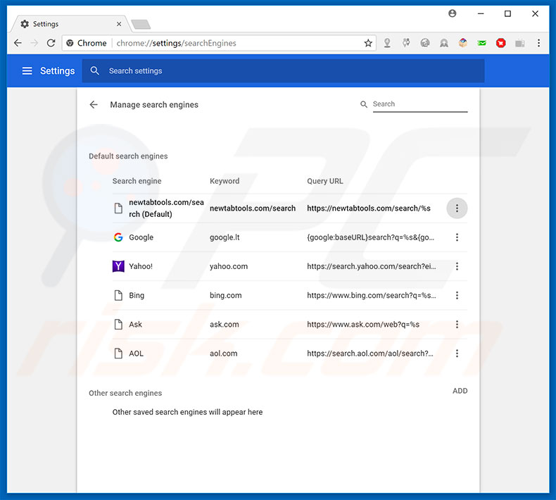 Removing newtabtools.com from Google Chrome default search engine
