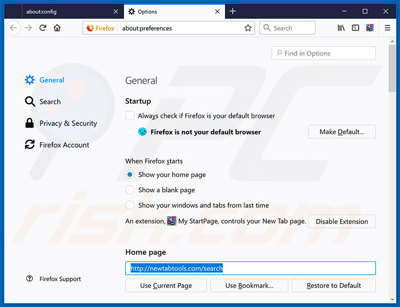 Removing newtabtools.com from Mozilla Firefox homepage