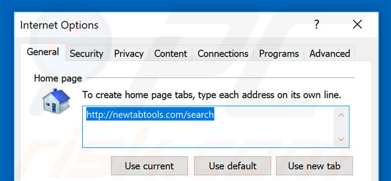 Removing newtabtools.com from Internet Explorer homepage