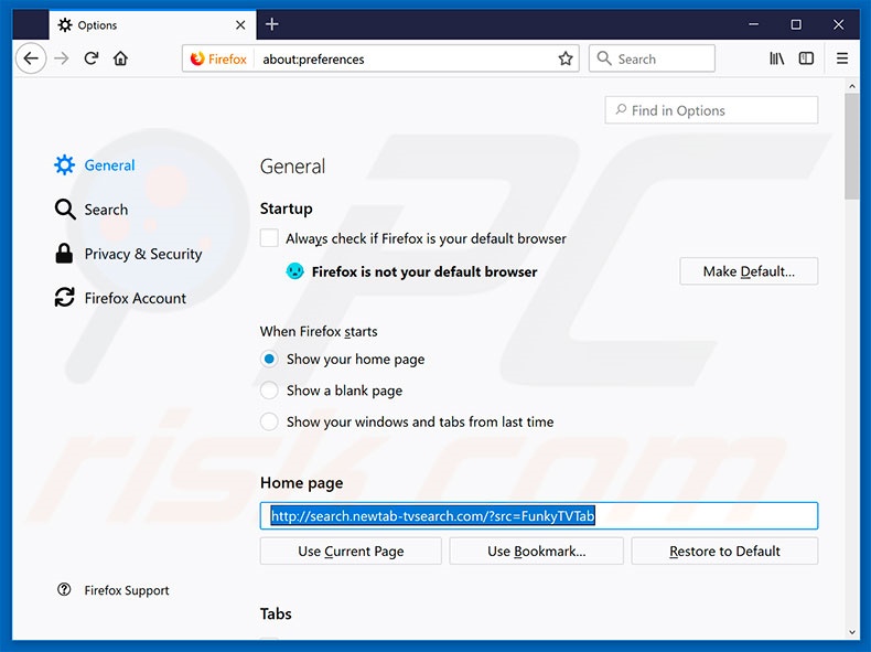 Removing search.newtab-tvsearch.com from Mozilla Firefox homepage