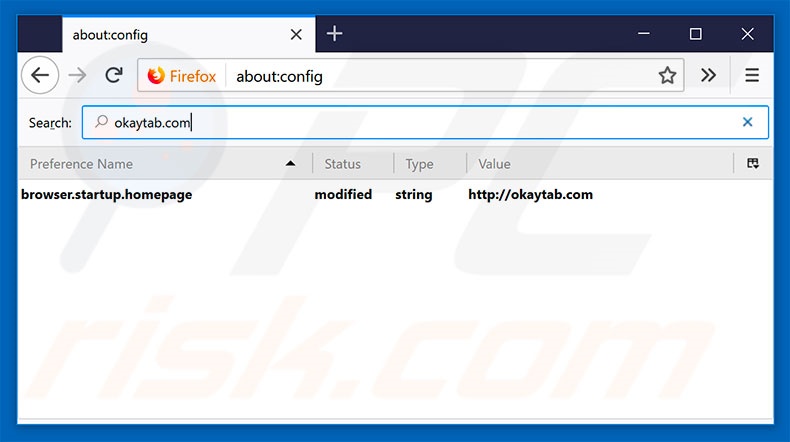 Removing okaytab.com from Mozilla Firefox default search engine