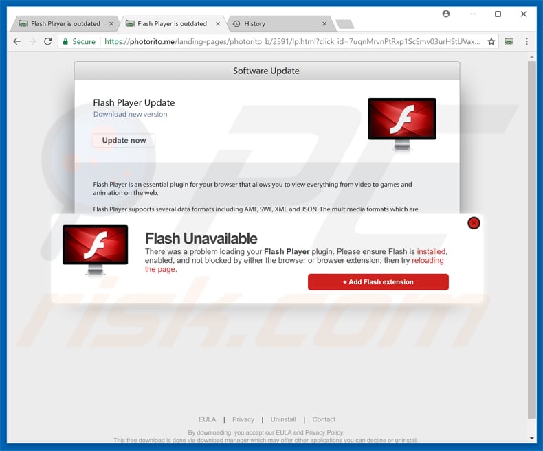 photorito extension promoted through fake flash player update pop-ups