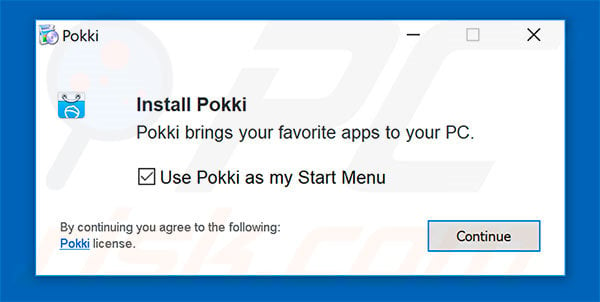 Pokki adware's installation setup