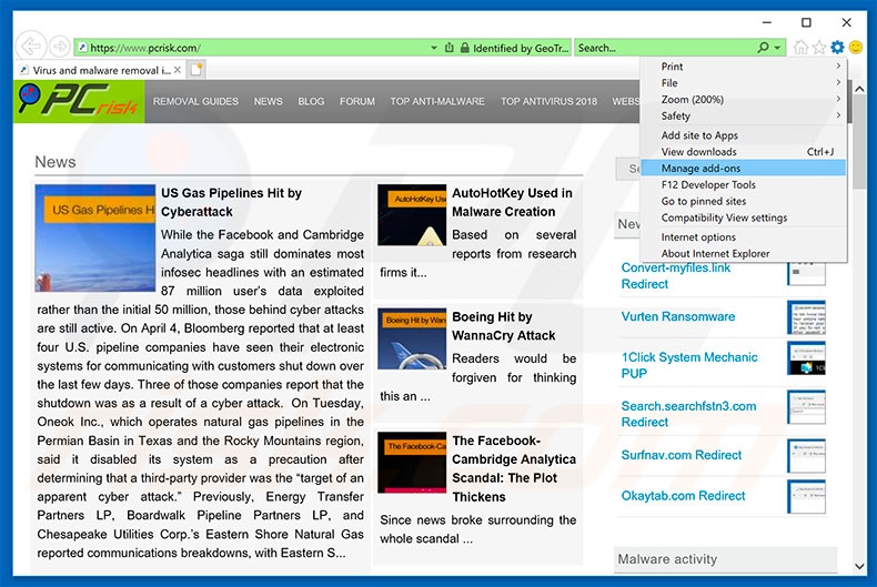 Removing qiljerton.win ads from Internet Explorer step 1