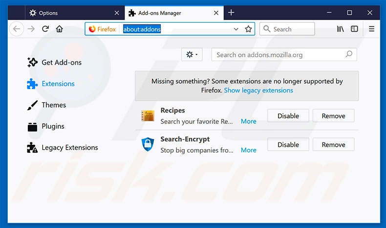 Removing search.searchbfr.com related Mozilla Firefox extensions