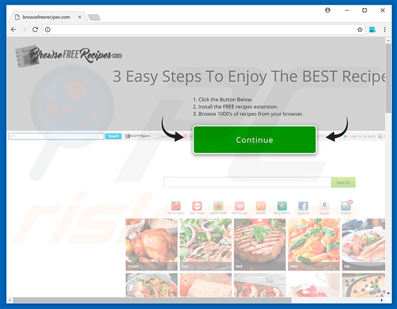 Website used to promote Browse Free Recipes browser hijacker