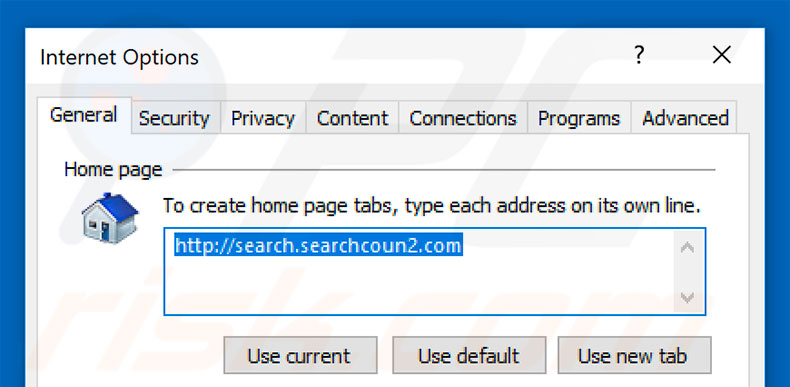 Removing search.searchcoun2.com from Internet Explorer homepage