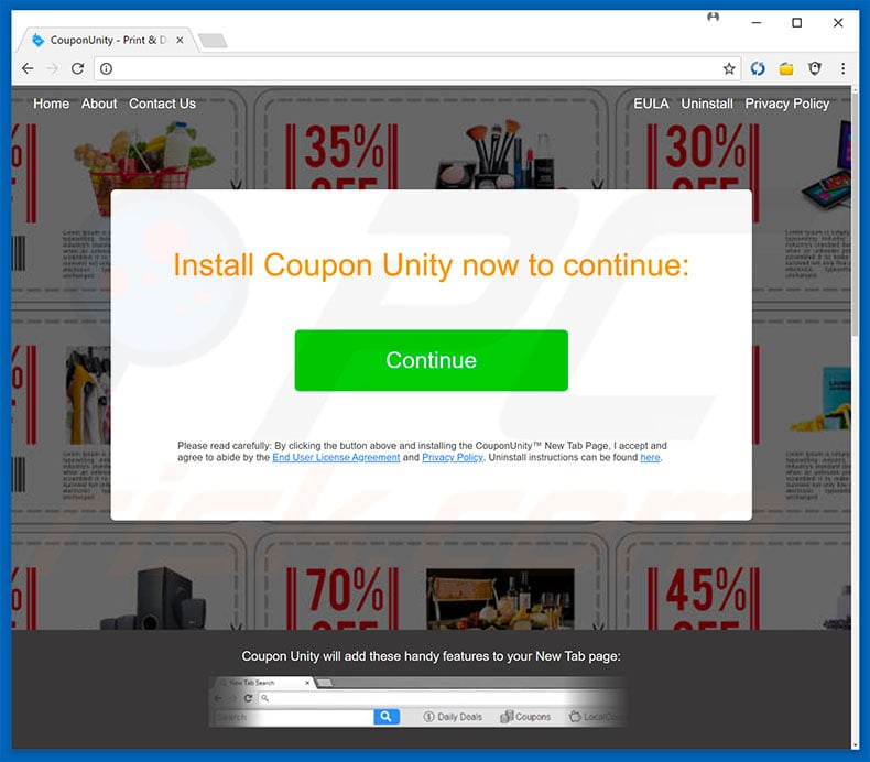 Website used to promote Coupon Unity browser hijacker