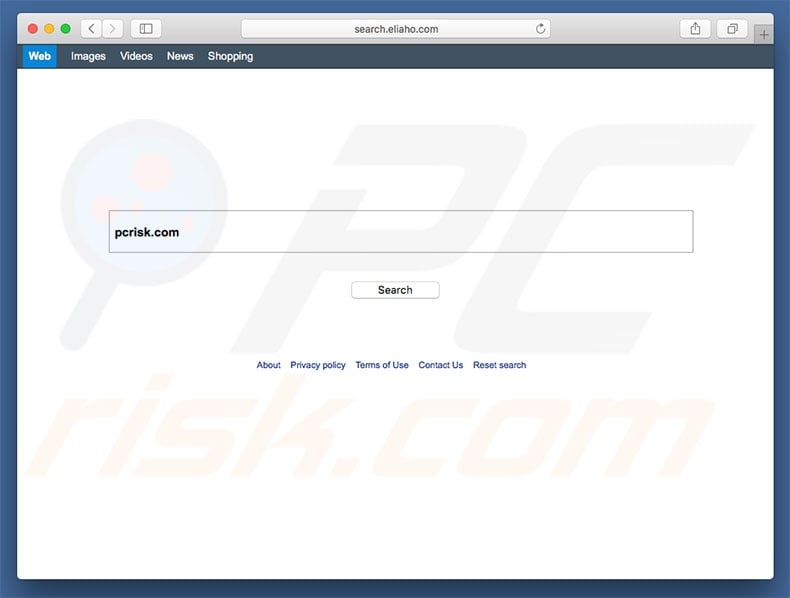 search.eliaho.com browser hijacker on a Mac computer
