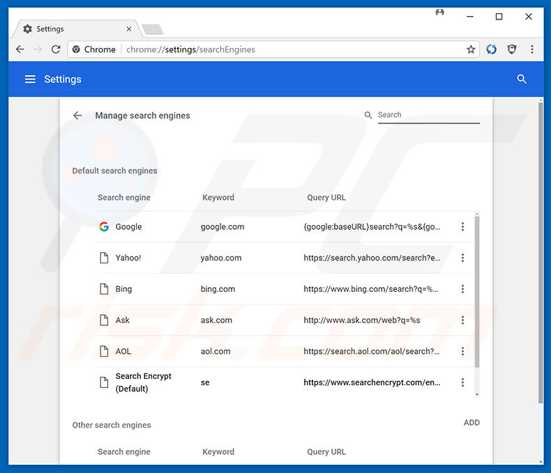 Removing search.searchfefc3.com from Google Chrome default search engine