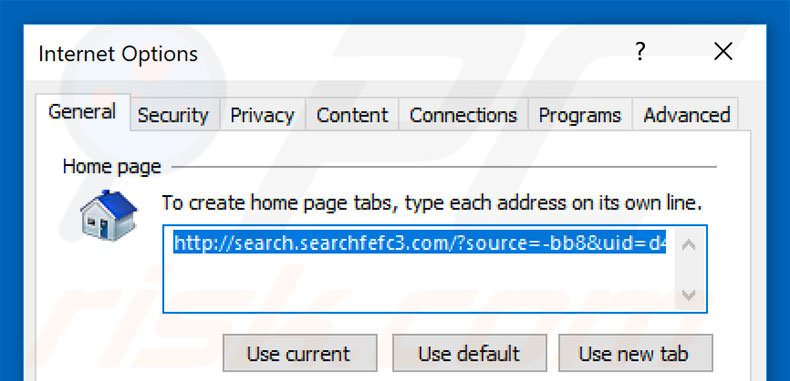 Removing search.searchfefc3.com from Internet Explorer homepage