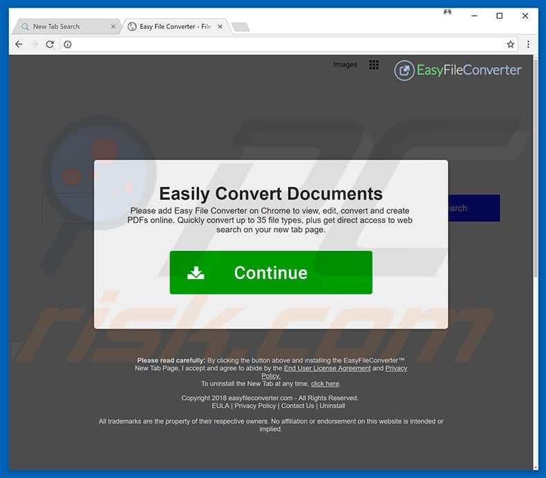 Website used to promote Easy File Converter browser hijacker