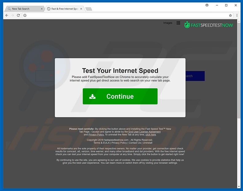 Website used to promote Fast Speed Test Now browser hijacker