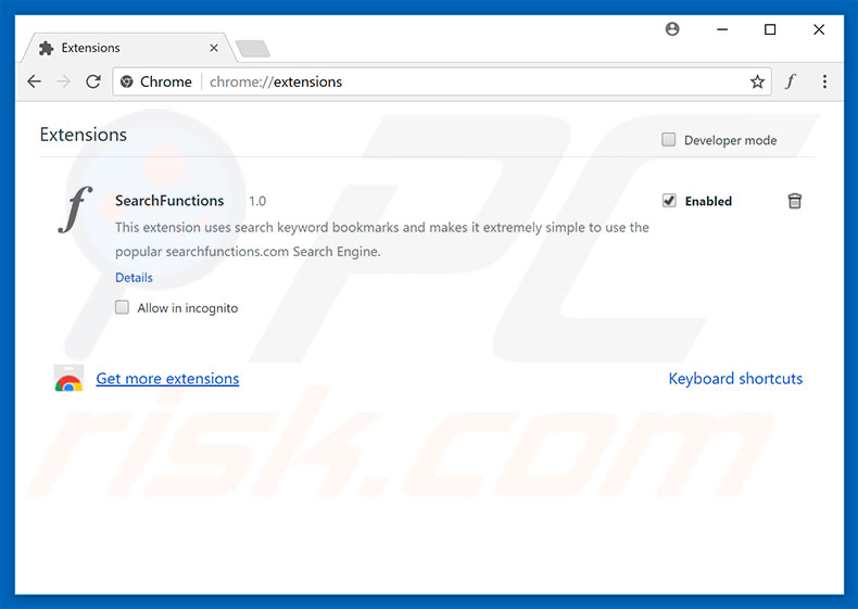 Removing searchfunctions.com related Google Chrome extensions
