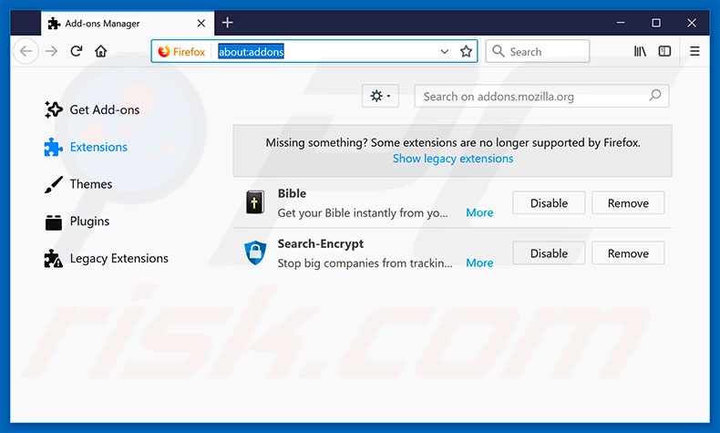 Removing search.searchgbv.com related Mozilla Firefox extensions