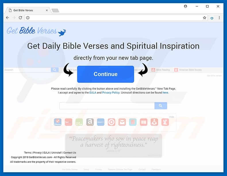 Website used to promote Get Bible Verses browser hijacker