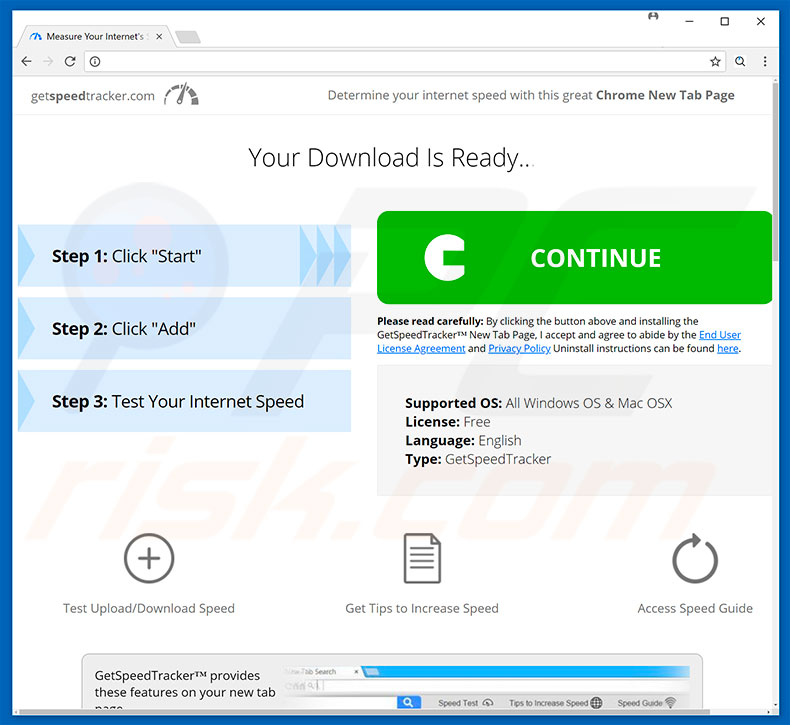Website used to promote Get Speed Tracker browser hijacker