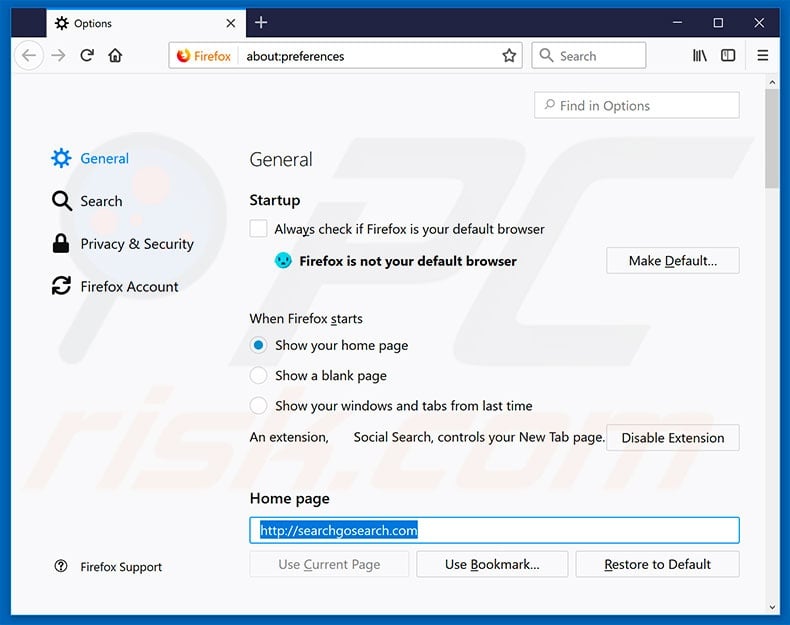 Removing searchgosearch.com from Mozilla Firefox homepage