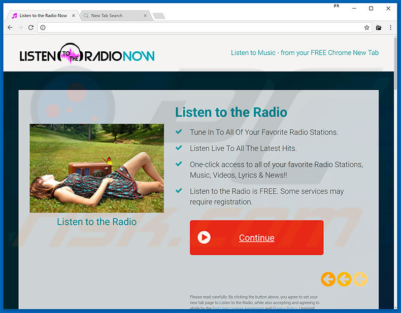 Website used to promote Listen To The Radio Now browser hijacker