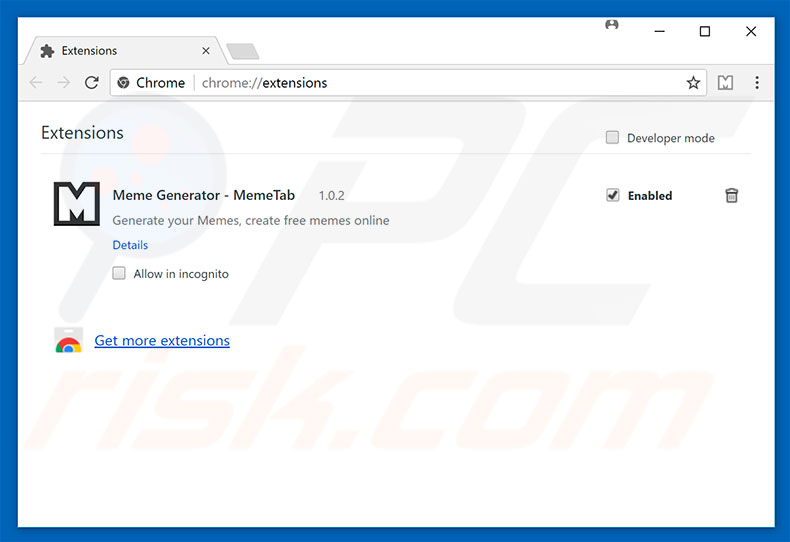 Removing search.memetab.com related Google Chrome extensions