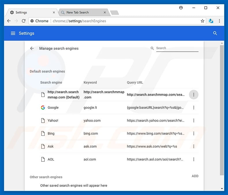 Removing search.searchmmap.com from Google Chrome default search engine