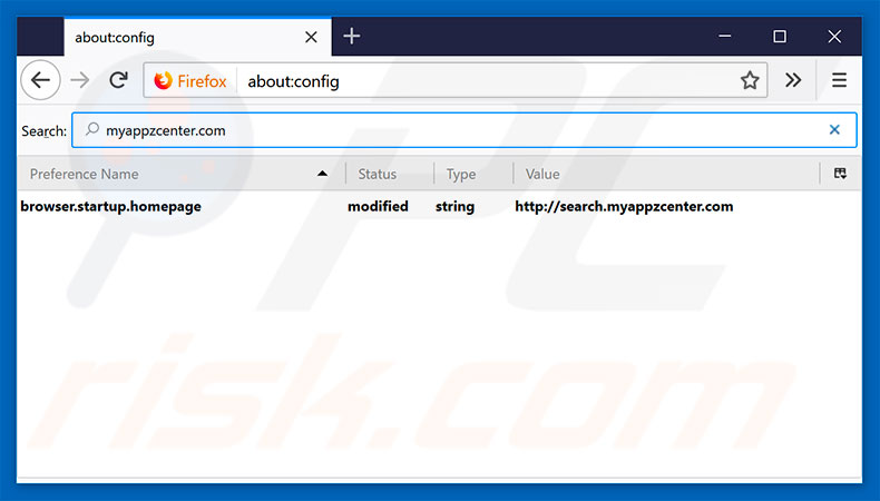 Removing search.myappzcenter.com from Mozilla Firefox default search engine