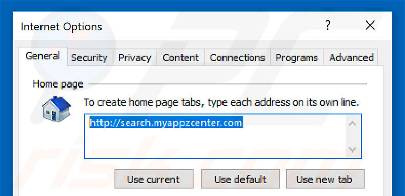 Removing search.myappzcenter.com from Internet Explorer homepage
