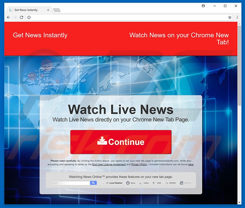 Website used to promote Get News Instantly browser hijacker