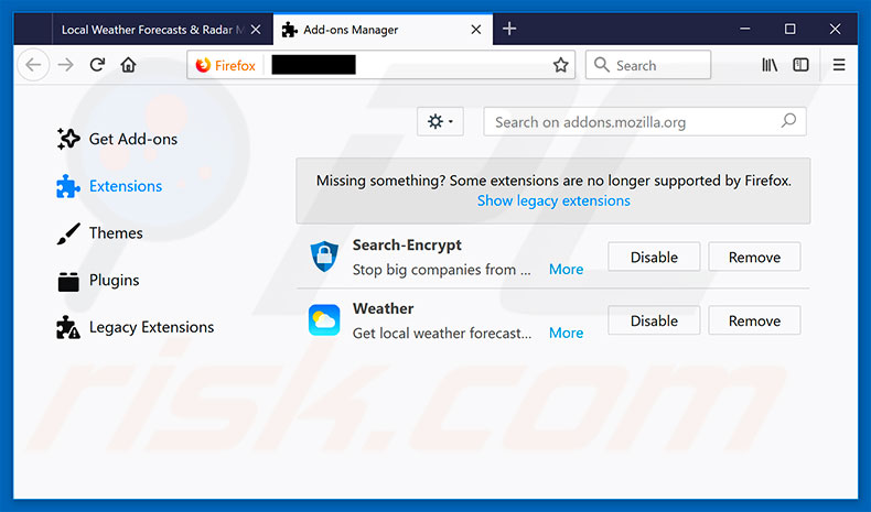 Removing search.searchws2.com related Mozilla Firefox extensions
