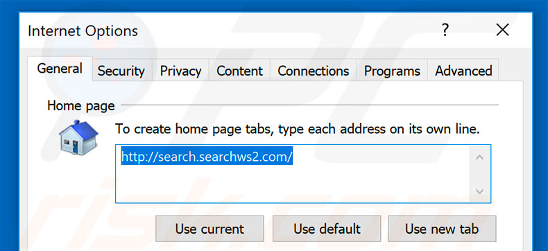 Removing search.searchws2.com from Internet Explorer homepage