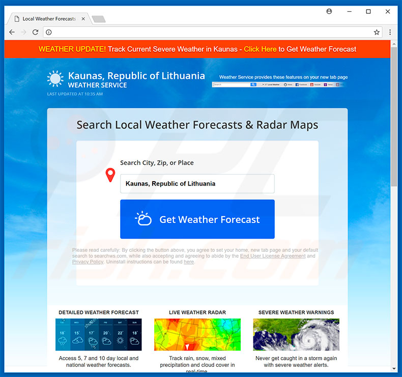 Website used to promote Weather Service browser hijacker