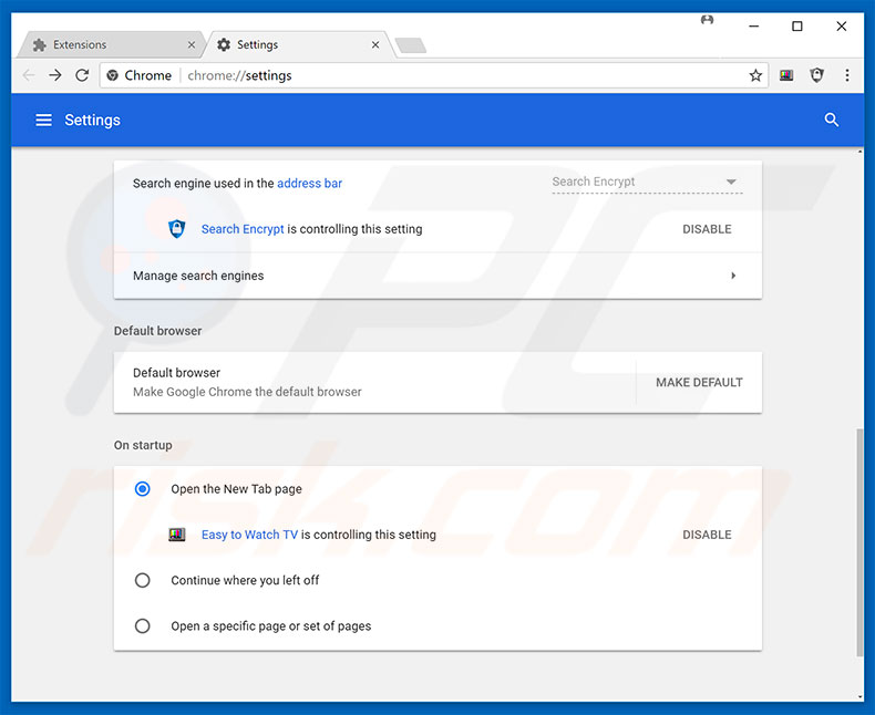 Removing search.seasytowatchtv2.com from Google Chrome homepage