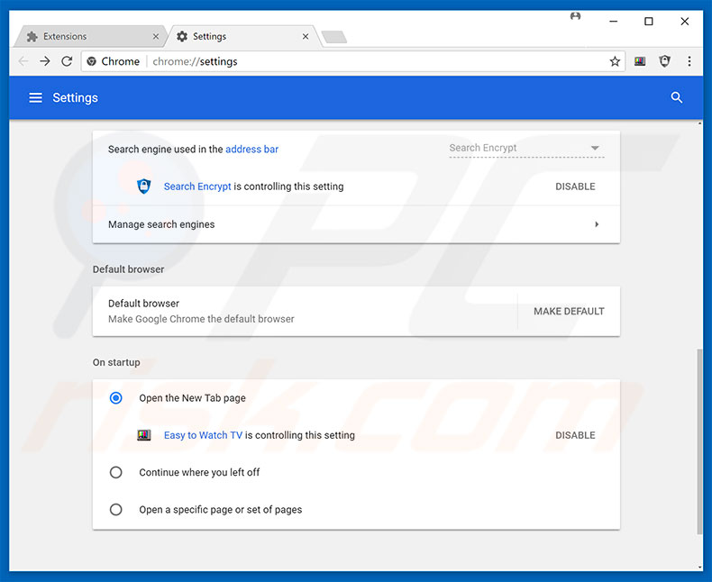 Removing search.seasytowatchtv2.com from Google Chrome homepage
