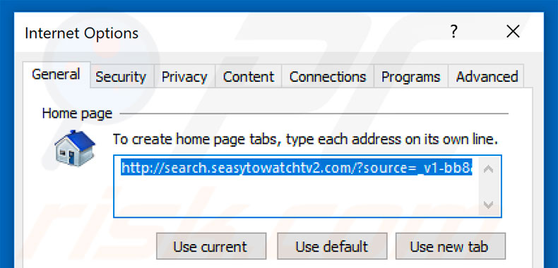 Removing search.seasytowatchtv2.com from Internet Explorer homepage