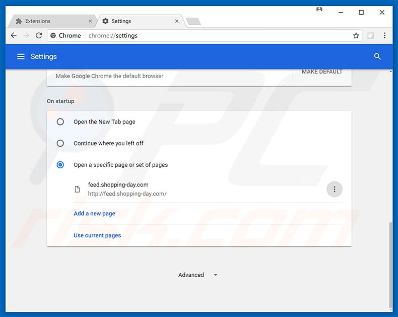 Removing feed.shopping-day.com from Google Chrome homepage