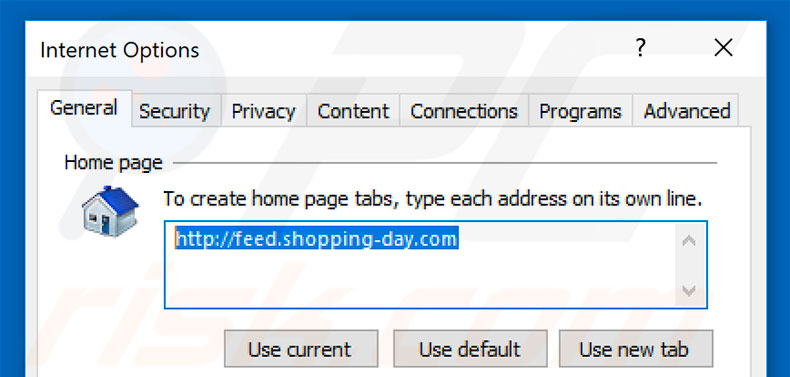 Removing feed.shopping-day.com from Internet Explorer homepage