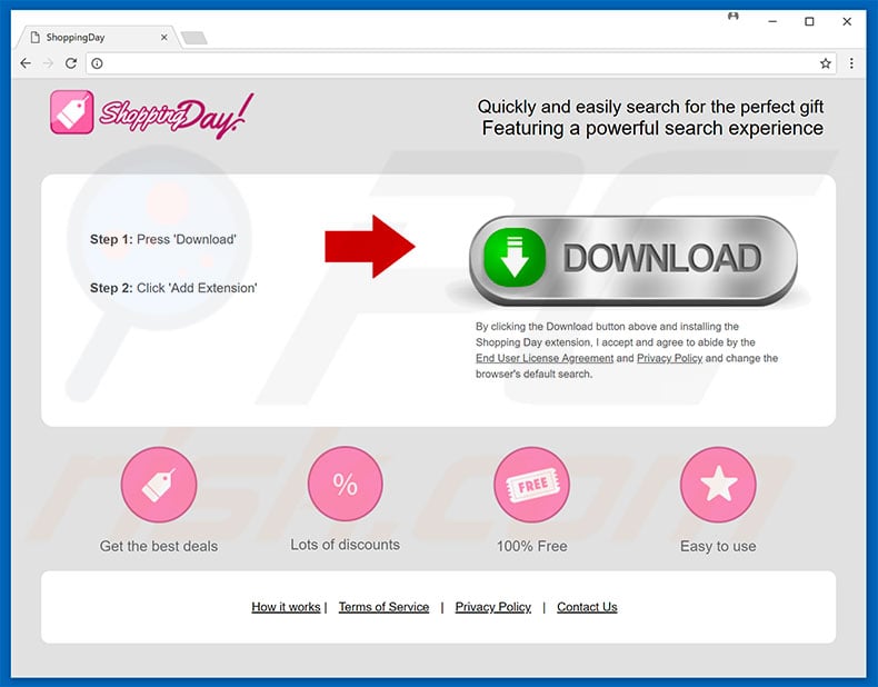 Website used to promote ShoppingDay browser hijacker