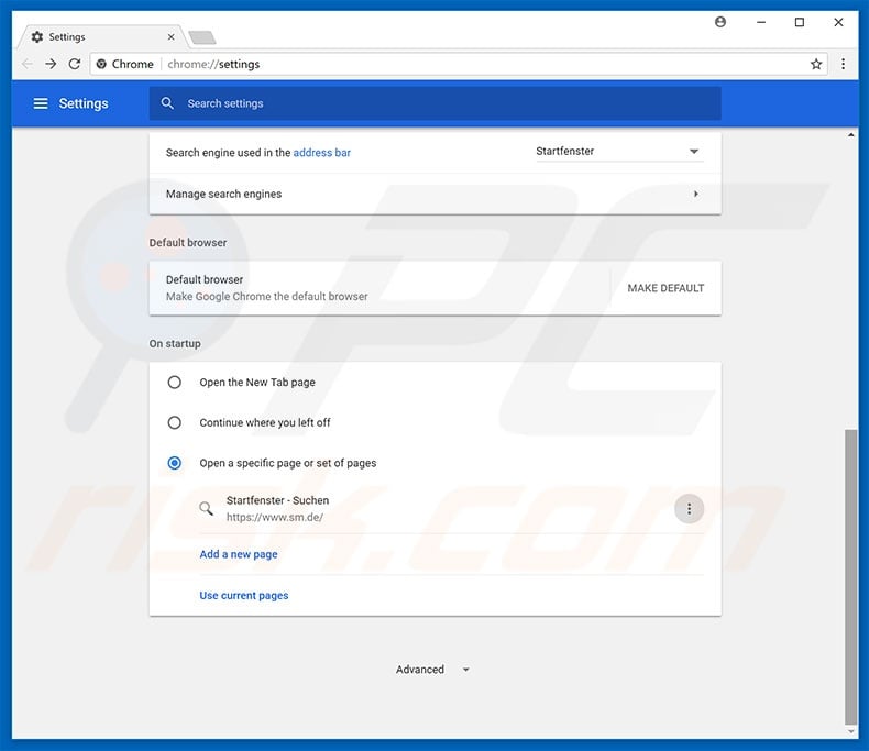 Removing sm.de from Google Chrome homepage