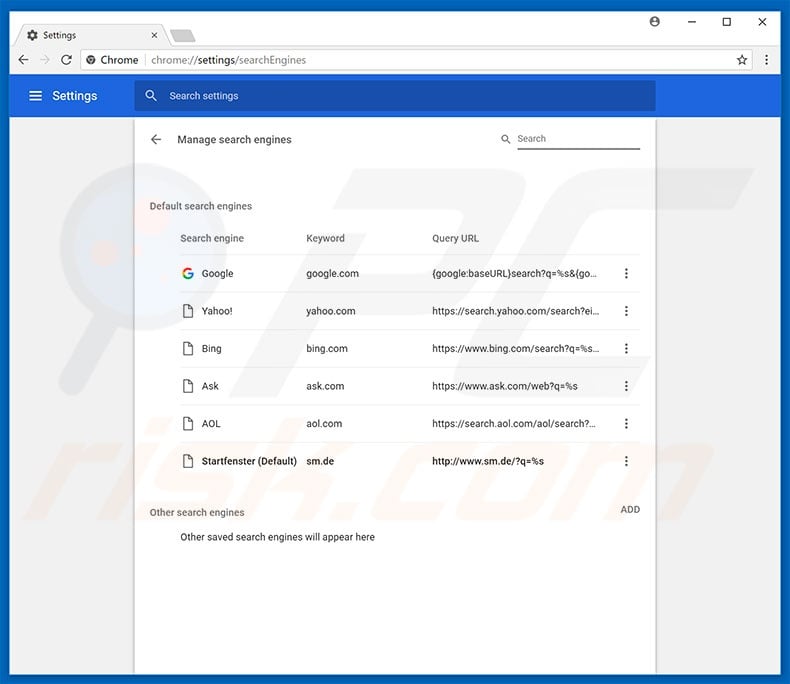 Removing sm.de from Google Chrome default search engine