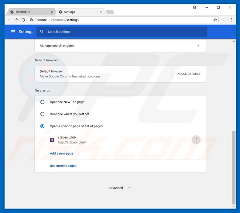 Removing stabers.club from Google Chrome homepage