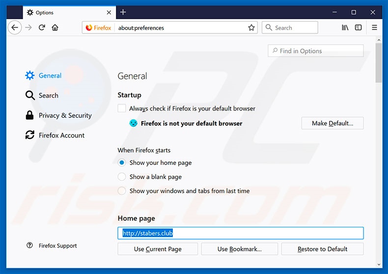 Removing stabers.club from Mozilla Firefox homepage