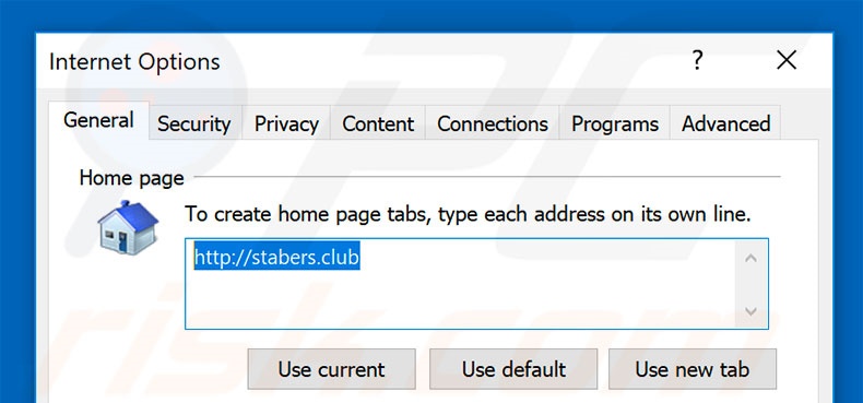 Removing stabers.club from Internet Explorer homepage