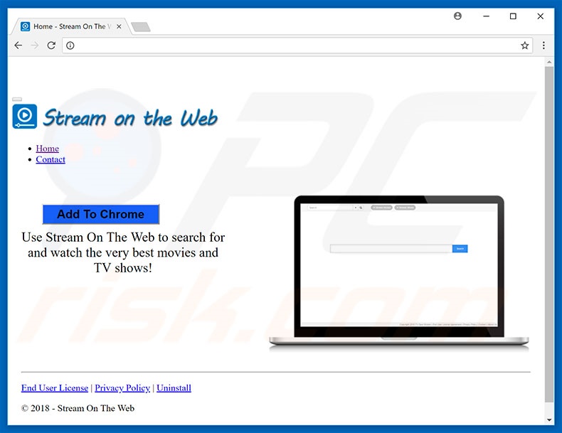 Website used to promote Stream On The Web browser hijacker