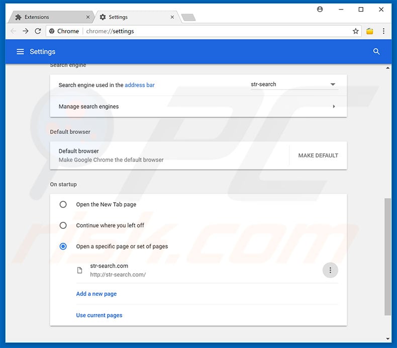 Removing str-search.com from Google Chrome homepage