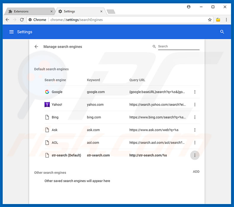 Removing str-search.com from Google Chrome default search engine